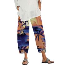 Calça Capri Medlor Boho 2025 Summer Wide Leg para mulheres