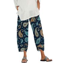 Calça Capri Medlor Boho 2025 Summer Wide Leg para mulheres