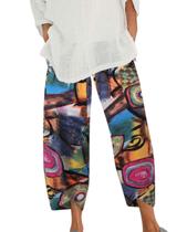 Calça Capri Medlor Boho 2025 Summer Wide Leg para mulheres