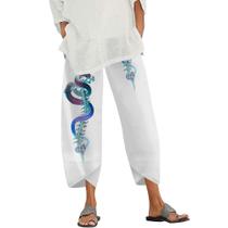 Calça Capri Medlor Boho 2025 Summer Wide Leg para mulheres