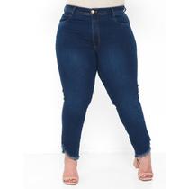 Calça Capri Plus Size Feminina Jeans Escuro Cintura alta Taiga Jeans com Lycra Barra desfiada