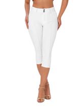 Calça Capri Skinny Feminina Roswear Branca em Jeans Stretch Tamanho L Calça Capri Skinny Feminina Roswear Branca em Jeans Stretch Tamanho L