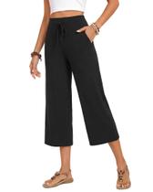 Calça Capri ZOOSIXX Pantalona Cintura Alta com Bolsos Preta Calça Capri ZOOSIXX Pantalona Cintura Alta com Bolsos Preta