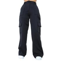 Calça Cargo Alfaiataria Feminina Pantalona Cintura Alta Bolso Lateral Blogueria Varias Cores