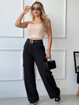Calça Cargo Com Bolsos Larga Feminina Wed Legging Pantalona Alfaiataria Premium Moda P M G GG Calça Cargo Com Bolsos Larga Feminina Wed Legging Pantalona Alfaiataria Premium Moda P M G GG
