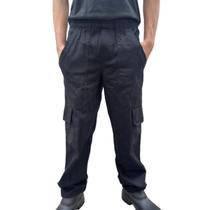 Calça Cargo em Brim 6 Bolsos Cintura Com Elástico