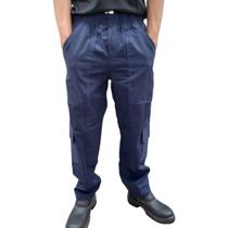 Calça Cargo em Brim 6 Bolsos Cintura Com Elástico