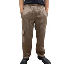 Calça Cargo em Brim 6 Bolsos Cintura Com Elástico