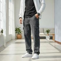 Calça Cargo Estonada Cinza Grafite Masculina Plus Size Calca Masculino Do 50 Ao 56