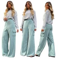 Calça Cargo Feminin Wide Leg Pantalona Em Lã Alfaiataria