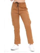 Calça cargo feminina boca larga c/elastano ajuste na cintura envio rapido