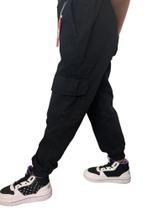 Calça cargo feminina infantil jogger elástico juvenil bolsos laterais