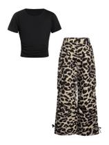 Calça cargo feminina Outfit Floerns com estampa camuflada de 2 peças com camiseta 8Y Calça cargo feminina Outfit Floerns com estampa camuflada de 2 peças com camiseta 8Y