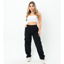 Calça Cargo Feminina Perna Reta Parachute Unissex Skatista Larga Sarja Hiphop