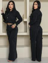 Calça Cargo Feminina Preta Jeans Cintura Alta e Bolsos Estilo Cargo Calça Cargo Feminina Preta Jeans Cintura Alta e Bolsos Estilo Cargo