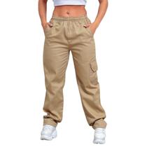 Calça Cargo Feminina Skate Larga Blosos Laterais Elastico e Cordão Cintura