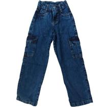 Calça Cargo Jeans Blogueirinha Juvenil Com Regulagem Com Bolsos Laterais Wide Leg 8 ao 16 anos Moda