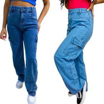 Calça Cargo Jeans Blogueirinha Juvenil Com Regulagem Com Bolsos Laterais Wide Leg 8 ao 16 anos Moda Calça Cargo Jeans Blogueirinha Juvenil Com Regulagem Com Bolsos Laterais Wide Leg 8 ao 16 anos Moda