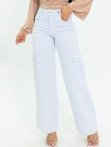 Calça cargo jeans branco com cintura alta