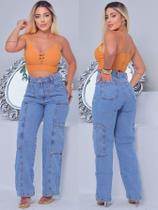 Calça Cargo Jeans Feminina Wide Leg Calça Cargo Jeans Feminina Wide Leg