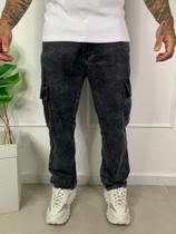 Calça cargo Jeans Masculina Preta Marmorizado Sem Lycra top Qualidade