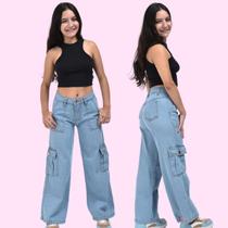 Calça Cargo Jeans Menina blogueirinha Juvenil 10 ao 16 anos com bolsos laterais premium