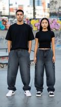 Calça Cargo Jeans Preto Estonado Masculino e Feminino Original Lócus 6 Bolsos Calça Cargo Jeans Preto Estonado Masculino e Feminino Original Lócus 6 Bolsos