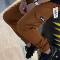 Calça cargo jogger hi gh com punho masculina skate sarja