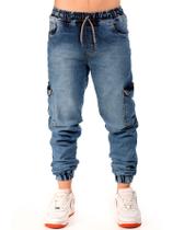 Calça Cargo Jogger Jeans Masculina de Menino Infantil Juvenil