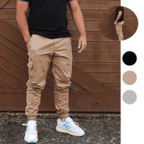 Calça cargo jogger masculina 6 Bolsos sarja skate casual 2025Hip-Hop Elástico slim
