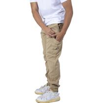 Calça Cargo Jogger Sarja Masculina com 5 Bolsos e Punho Ajustável