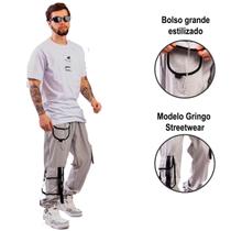 Calça Cargo Jogger Unissex Estilo Gringa Coreana com Bolsos Laterais Larga Estilosa tactel Cinza