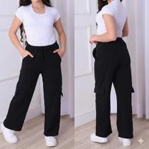 Calça Cargo Juvenil Feminina Malha Crepe Confortável com Bolsos Laterais Calça Cargo Juvenil Feminina Malha Crepe Confortável com Bolsos Laterais
