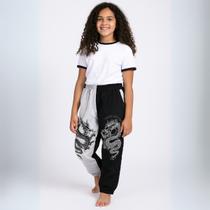 Calça Cargo Juvenil Infantil Dragão Preta e Branca com Correntinha e Bolso Menina Calça Cargo Juvenil Infantil Dragão Preta e Branca com Correntinha e Bolso Menina