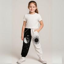 Calça Cargo Juvenil Infantil Menino Menina Mistica Preta e Branca com Correntinha