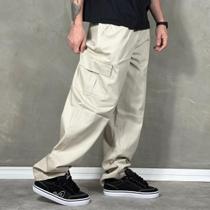 Calça Cargo Magic Jump Sarja Bege Original Skatista Larga -