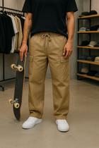 Calça cargo masculina caqui bege escura 6 skate skatista larga sarja