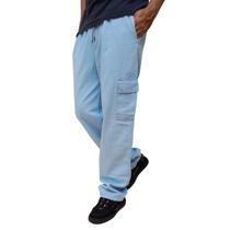 Calça Cargo Masculina Jeans Cor Clara Delavê Estonada Elástico na Cintura Calça Cargo Masculina Jeans Cor Clara Delavê Estonada Elástico na Cintura