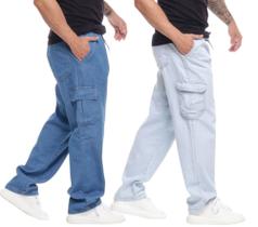 Calça Cargo Masculina Jeans Larga Bolso Lateral Calça Cargo Masculina Jeans Larga Bolso Lateral
