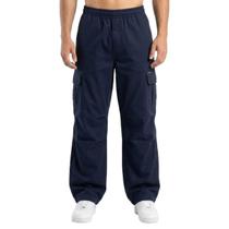 Calça Cargo Masculina Larga Sarja Elastico Via Lance Cor:AzulTamanho:PGênero:Homem Calça Cargo Masculina Larga Sarja Elastico Via Lance Cor:AzulTamanho:PGênero:Homem