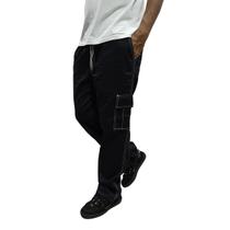 Calça Cargo Masculina Preta Pesponto Pontilhada Skate Calça Cargo Masculina Preta Pesponto Pontilhada Skate