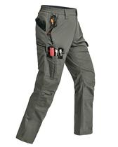 Calça cargo masculina Rapoo para trabalho, caminhada, tática, militar e uso profissional, com vários bolsos, cintura elástica, tecido ripstop, verde, 44Wx30L