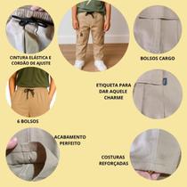 Calça Cargo Masculina Sarja Juvenil Streetwear Bege Tendência 2025 Estilosa Calça Cargo Masculina Sarja Juvenil Streetwear Bege Tendência 2025 Estilosa