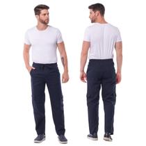 Calça Cargo Masculina Sarja Larga Cintura Elastico Skate Bolsos Laterais