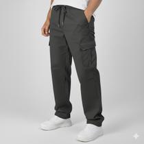 Calça Cargo Masculina Sarja Larga Streetwear Militar Tatico com Bolsos Laterais