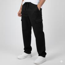 Calça Cargo Masculina Sarja Larga Streetwear Militar Tatico com Bolsos Laterais