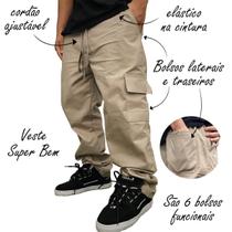 Calça Cargo Masculina Trabalho Sarja Skatista Larga Elástico Cintura Unissex - J&G Estilo e Variedades