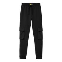 Calça Cargo Menino Lemon em Moletom Peluciado na cor Preto