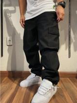 Calça Cargo Mesculino Feminino 6 Bolsos skate Larga Fechamento Cordão