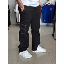 Calça Cargo Sarja e Jeans Larga Masculina e Feminina Skate Streetwear 6 Bolsos